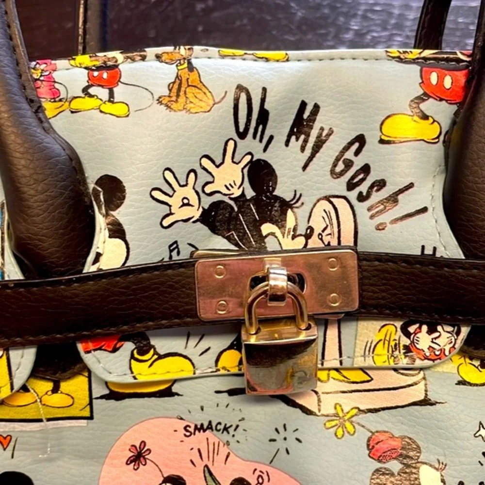 Disney Minnie & Mickey Mouse Lock & Key Satchel Purse Handbag Cartoon Comic Blue